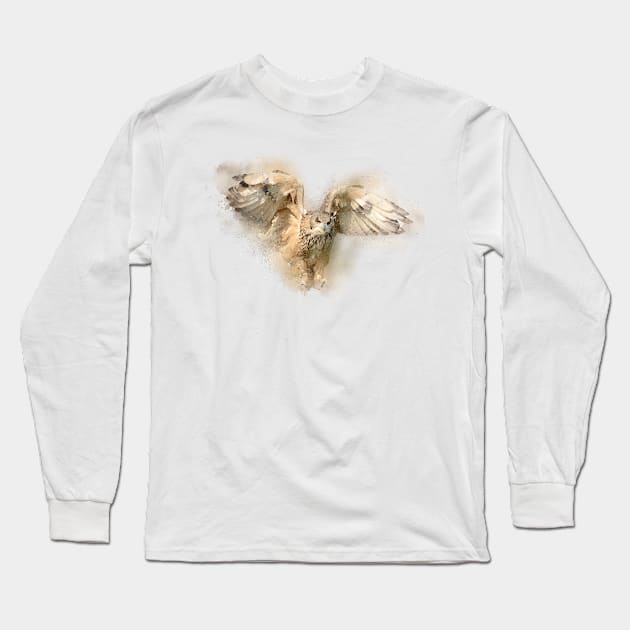 Watercolor Eagle Owl Hunting Long Sleeve T-Shirt by AmrQadi